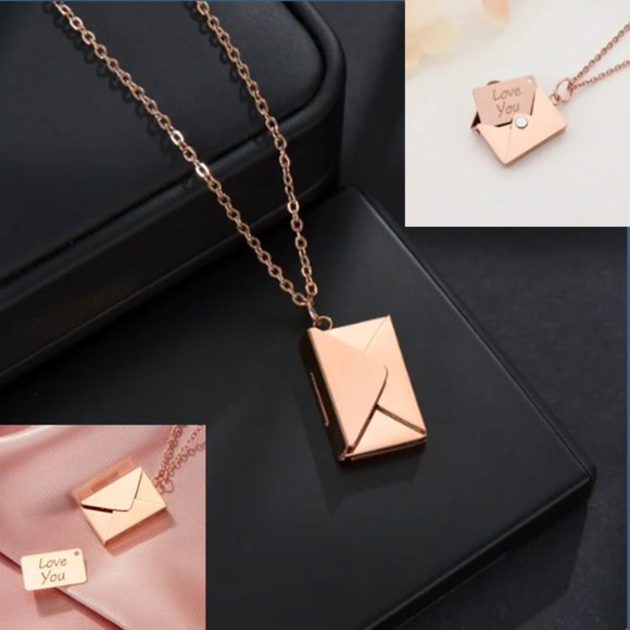 🍏50% OFF/3+..Envelope Locket Necklace with Message "Love You" (Rose Gold Color) - Picture 9 of 12